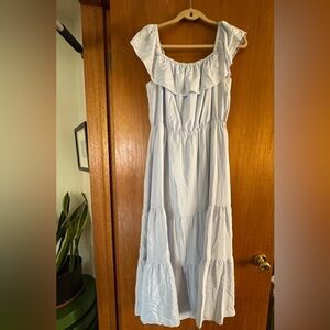 Club Monaco Light Blue Off-Shoulder Ruffle Tiered Maxi Dress Size 12